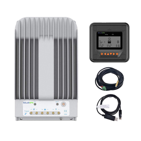 EPEVER MPPT Solar Charge Controller 40A 30A 10A /150V PV Solar Panel Controller Negative Ground W/ MT50 Remote Meter + Temperature Sensor PC Monitoring Cable