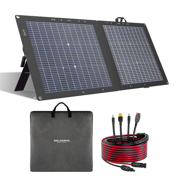 110W Foldable Solar Panel, Bifacial Monocrystalline, 25.9 Voc Output, Waterproof, for Portable Power Station, Camping, RV, with Kickstand and Carrying Bag