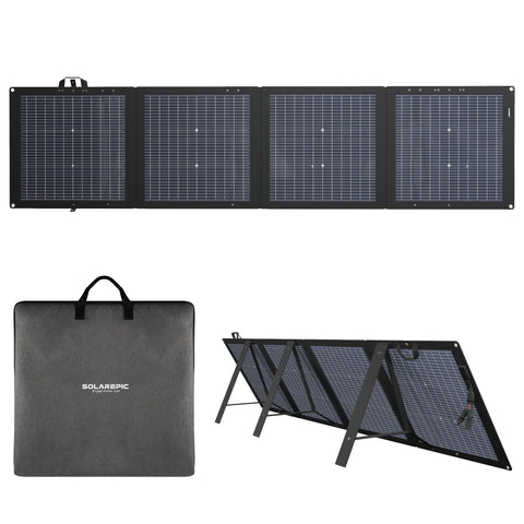 220W Foldable Solar Panel, Bifacial Monocrystalline, 25.9 Voc High Voltage, Waterproof, for Portable Power Station, Camping, RV, with Kickstand and Carrying Bag