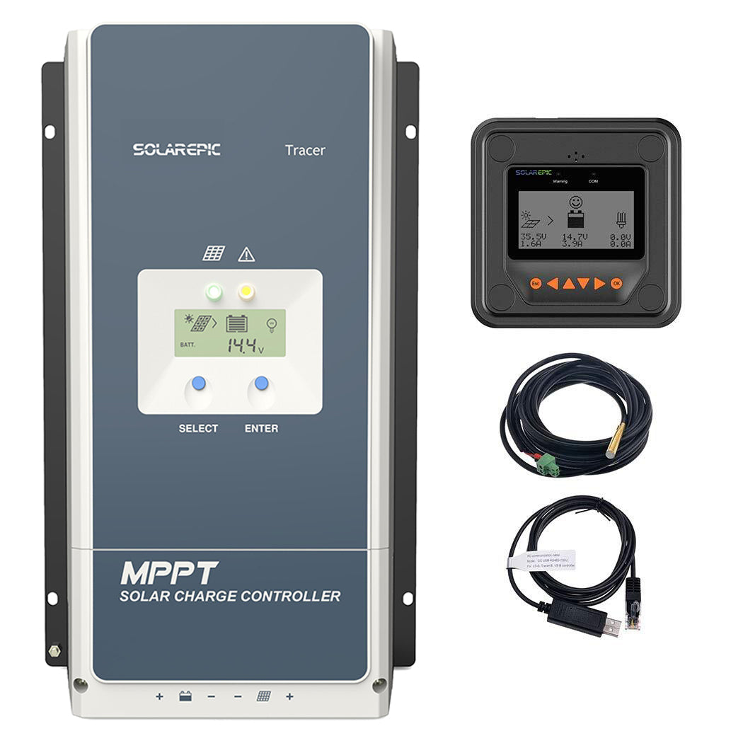 EPEVER MPPT 20A Solar Charge Controller 20A Tracer2210AN + Remote Meter  MT50+Temp Sensor Cable Solar Charge with LCD Display for Lithium, Sealed,  AGM